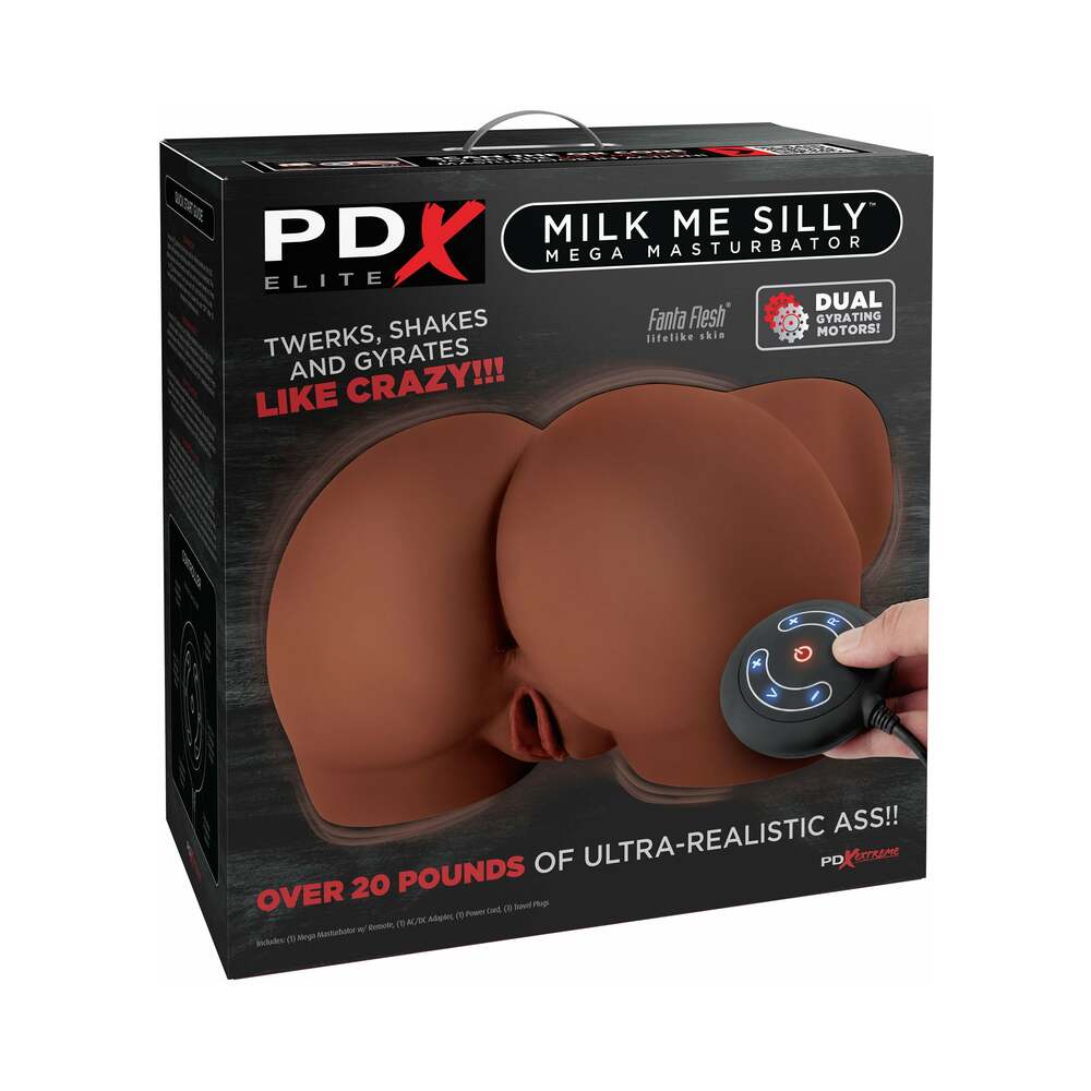 PDX ELITE MILK ME SILLY REMOTE-CONTROLLED VIBRATING ROTATING DUAL-ENTRY MEGA MASTURBATOR BROWN