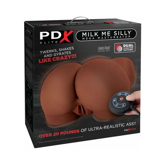 PDX ELITE MILK ME SILLY REMOTE-CONTROLLED VIBRATING ROTATING DUAL-ENTRY MEGA MASTURBATOR BROWN
