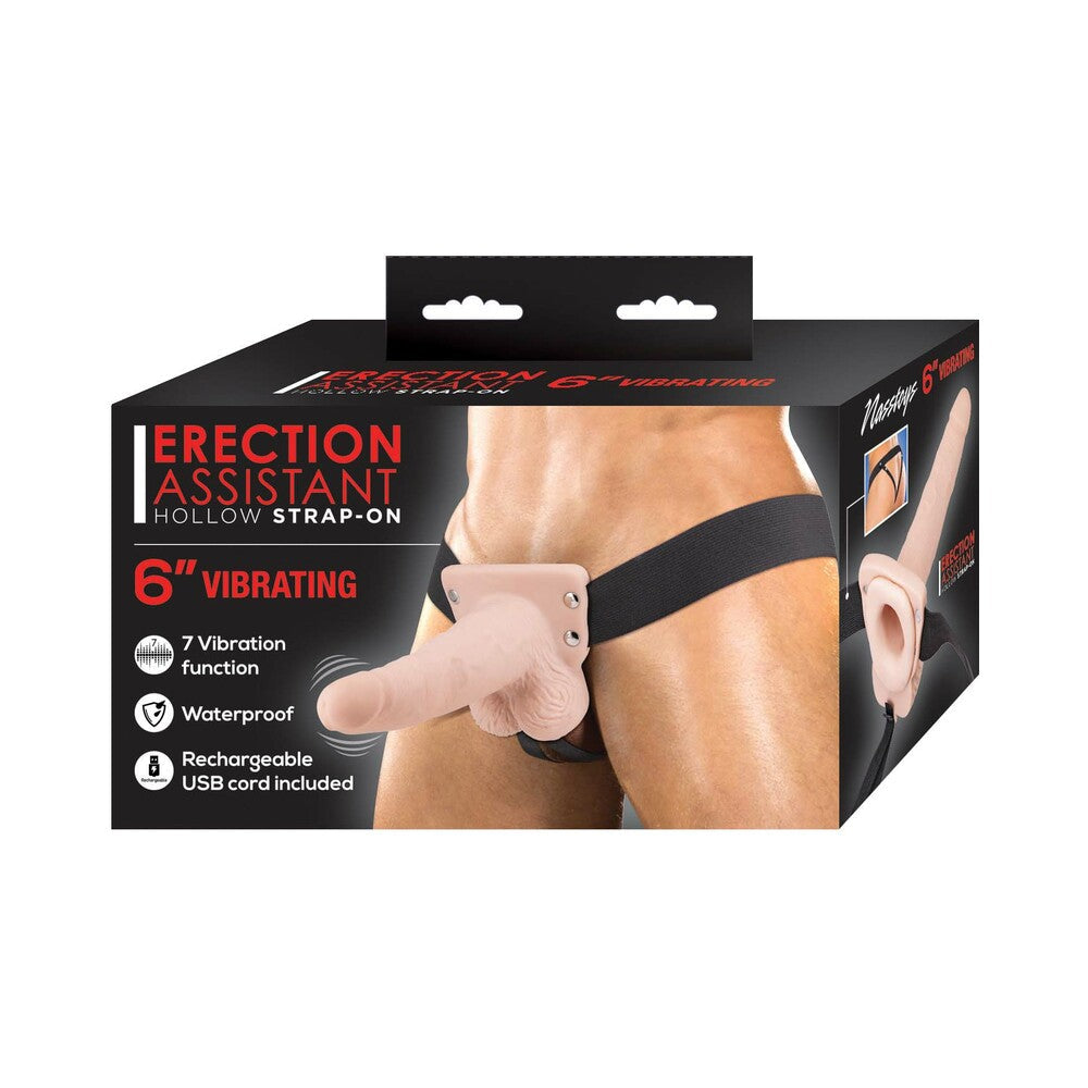 NASSTOYS - ASISTENTE DE ERECCIÓN VIBRADOR HUECO STRAP-ON 6 PULGADAS BLANCO