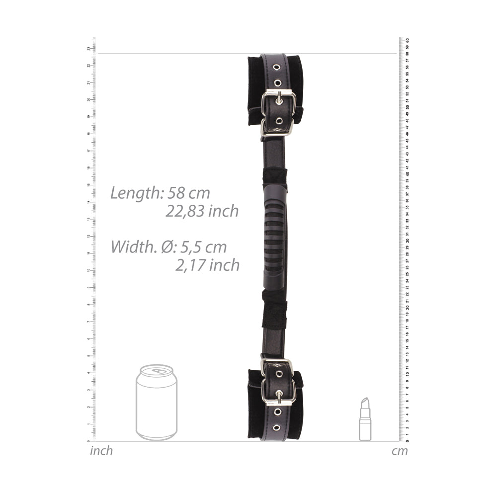 OUCH! BLACK & WHITE ADJUSTABLE BONDED LEATHER WRIST CUFFS WITH HANDLE BLACK