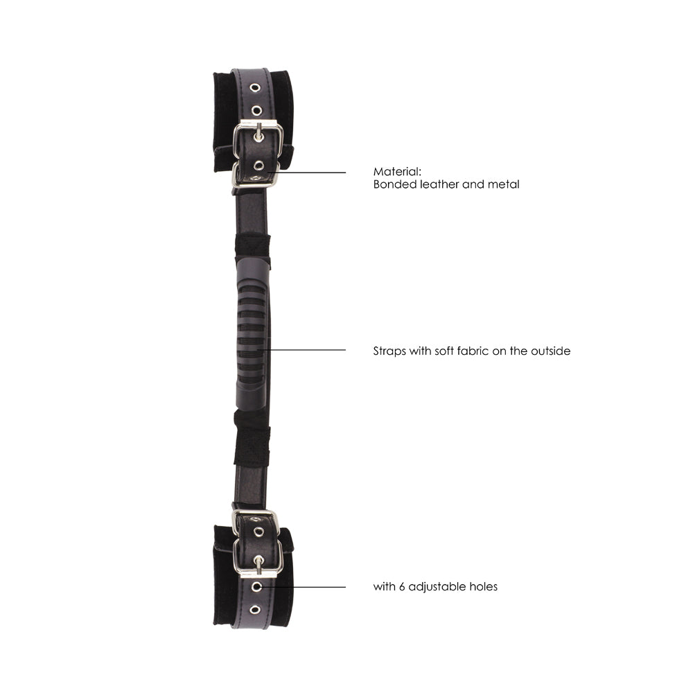 OUCH! BLACK & WHITE ADJUSTABLE BONDED LEATHER WRIST CUFFS WITH HANDLE BLACK