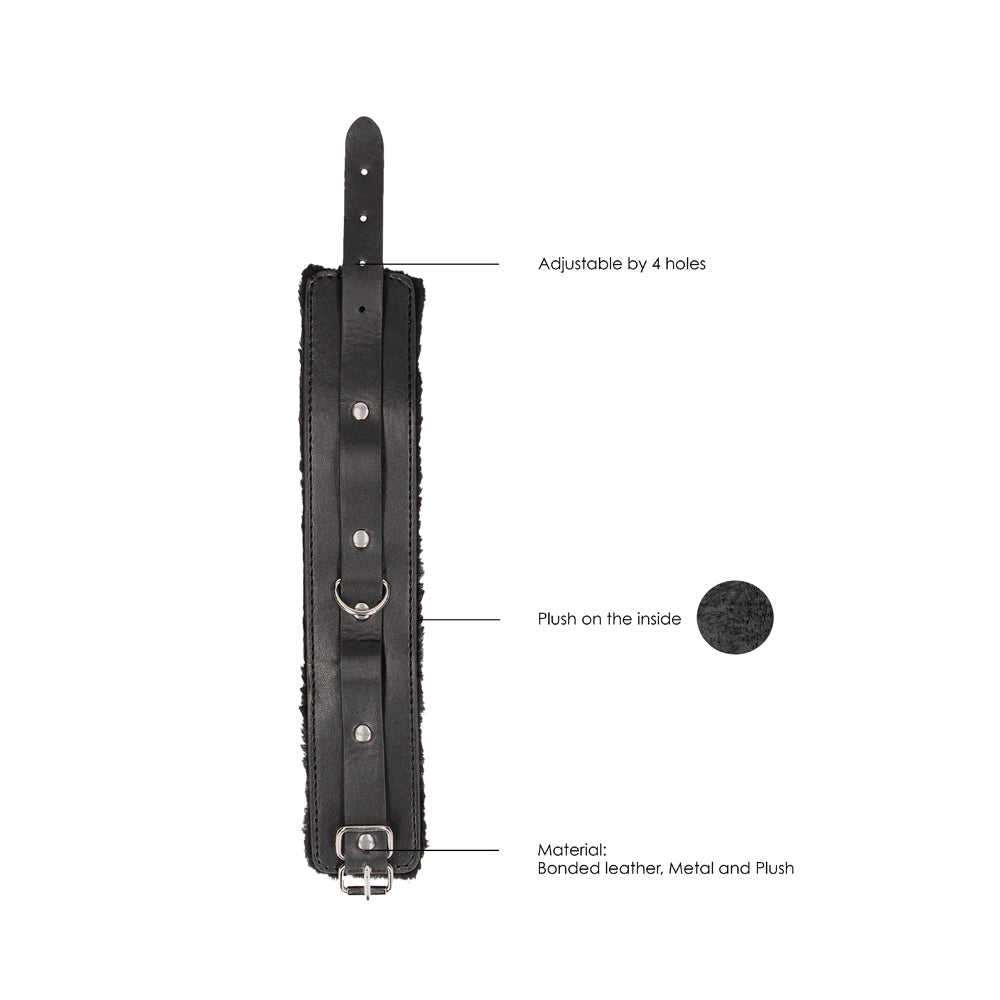 OUCH! BLACK & WHITE ADJUSTABLE PLUSH BONDED LEATHER ANKLE CUFFS BLACK