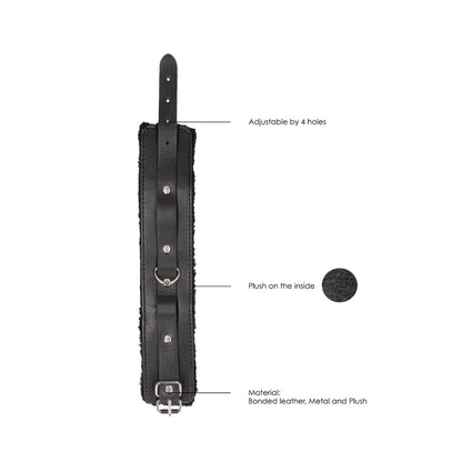 OUCH! BLACK & WHITE ADJUSTABLE PLUSH BONDED LEATHER ANKLE CUFFS BLACK