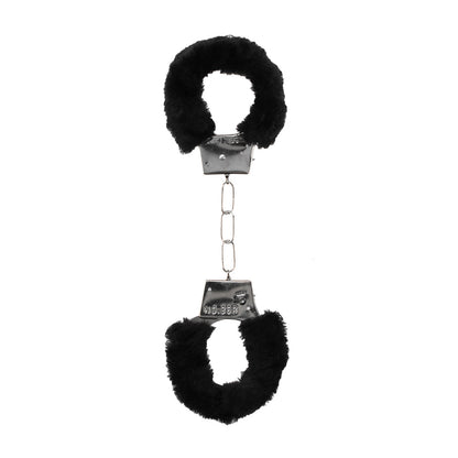 OUCH! BLACK & WHITE PLEASURE FURRY HANDCUFFS WITH QUICK-RELEASE BUTTON