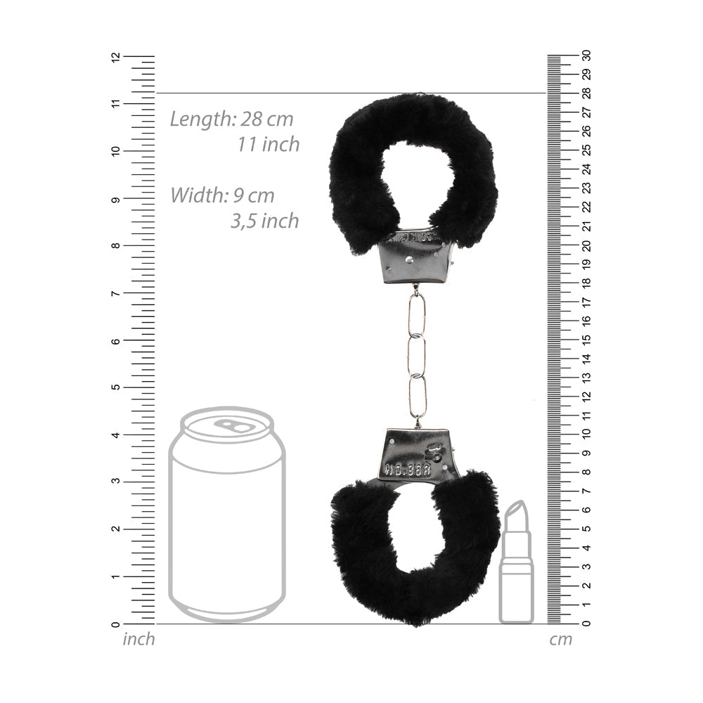 OUCH! BLACK & WHITE PLEASURE FURRY HANDCUFFS WITH QUICK-RELEASE BUTTON