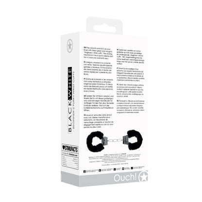 OUCH! BLACK & WHITE PLEASURE FURRY HANDCUFFS WITH QUICK-RELEASE BUTTON