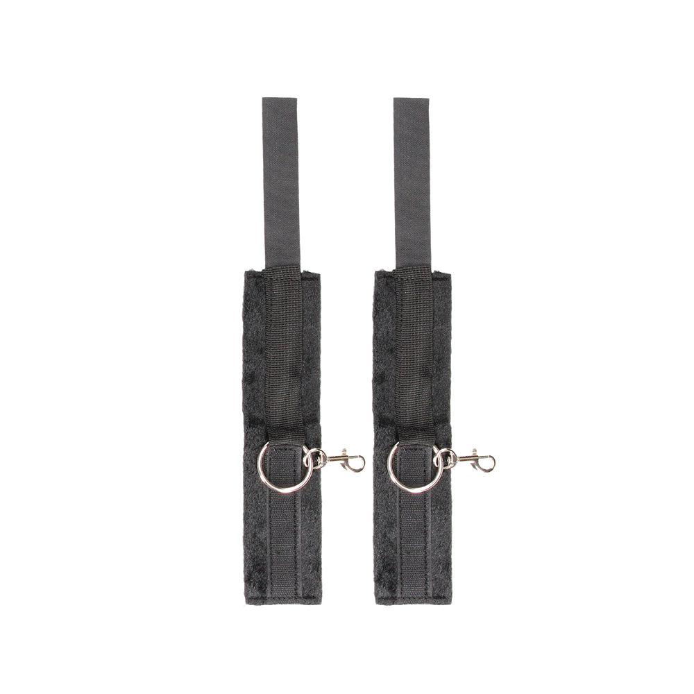 OUCH! BLACK & WHITE VELCRO HOGTIE WITH HAND & ANKLE CUFFS BLACK