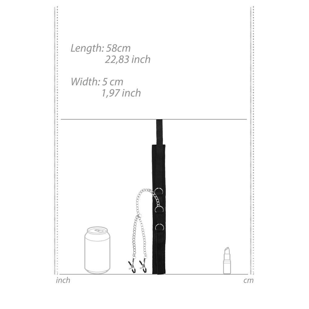 OUCH! BLACK & WHITE ADJUSTABLE VELCRO COLLAR WITH NIPPLE CLAMPS BLACK