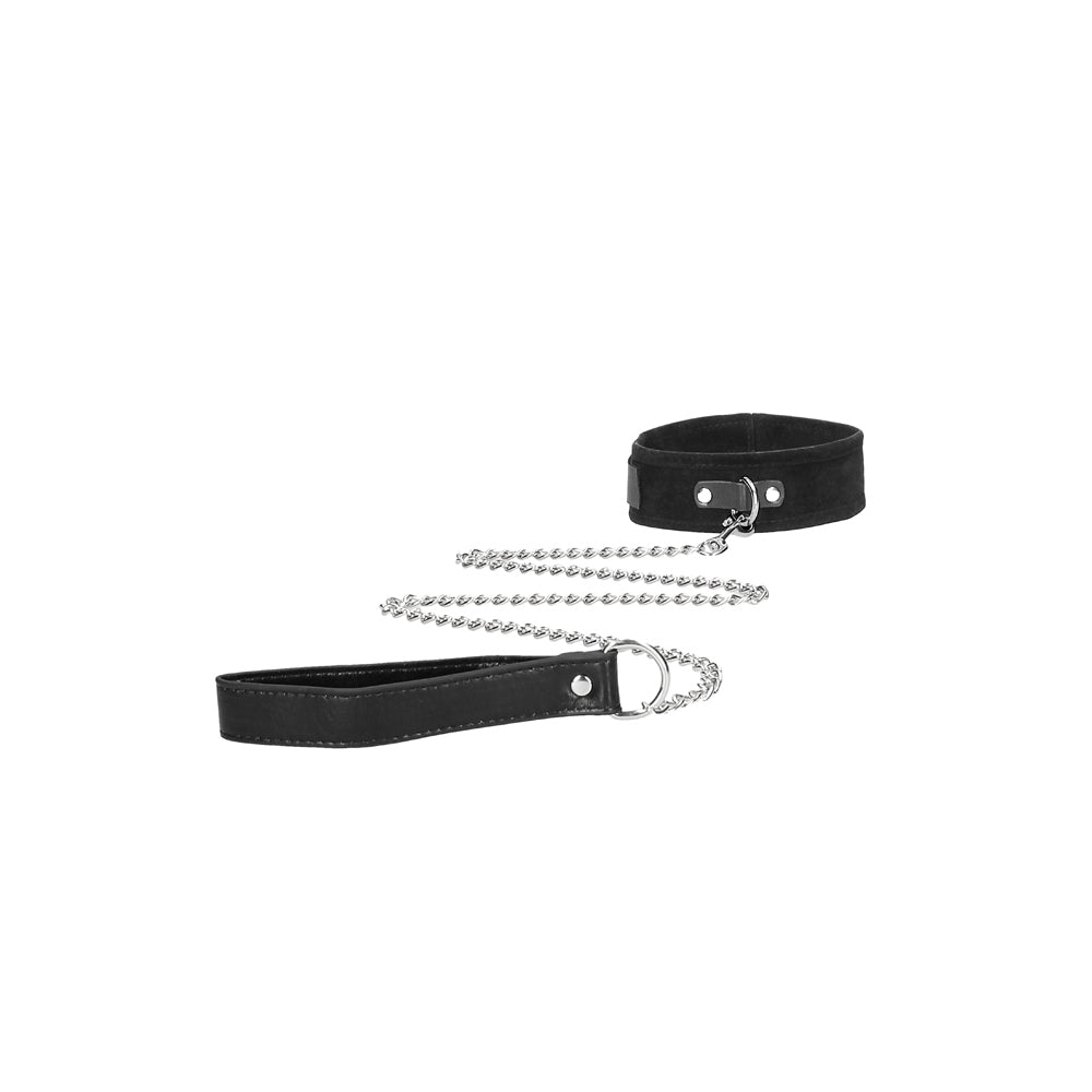 OUCH! BLACK & WHITE ADJUSTABLE VELCRO COLLAR WITH LEASH & WRIST CUFFS BLACK