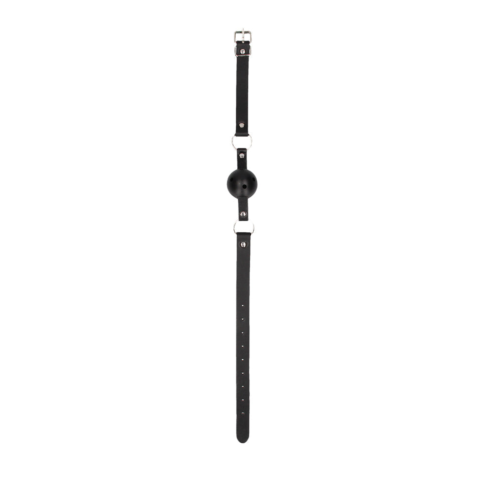 SHOTS - OUCH! BLACK & WHITE BREATHABLE BALL GAG WITH BONDED LEATHER STRAPS BLACK