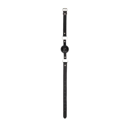 SHOTS - OUCH! BLACK & WHITE BREATHABLE BALL GAG WITH BONDED LEATHER STRAPS BLACK