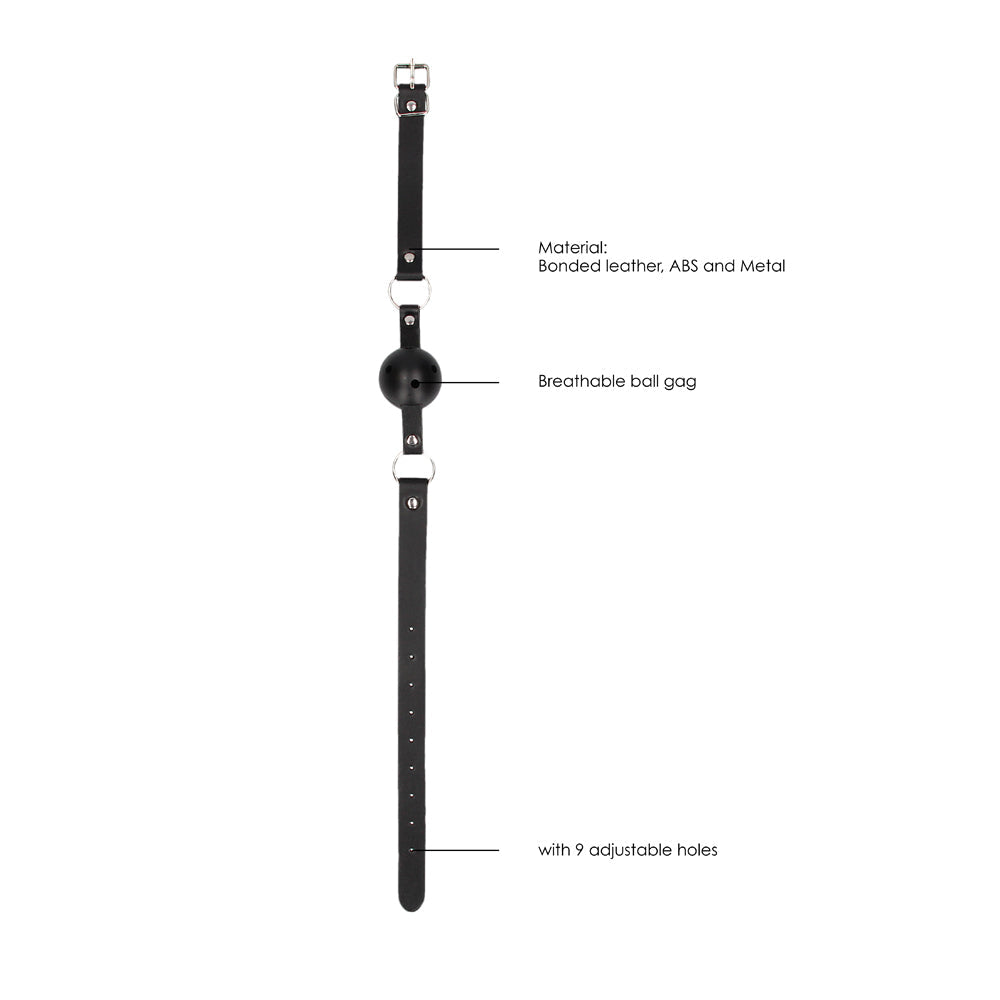 SHOTS - OUCH! BLACK & WHITE BREATHABLE BALL GAG WITH BONDED LEATHER STRAPS BLACK
