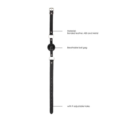 SHOTS - OUCH! BLACK & WHITE BREATHABLE BALL GAG WITH BONDED LEATHER STRAPS BLACK