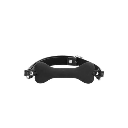 SHOTS - OUCH! BLACK & WHITE SILICONE BONE GAG WITH ADJUSTABLE BONDED LEATHER STRAPS BLACK