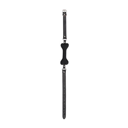 SHOTS - OUCH! BLACK & WHITE SILICONE BONE GAG WITH ADJUSTABLE BONDED LEATHER STRAPS BLACK