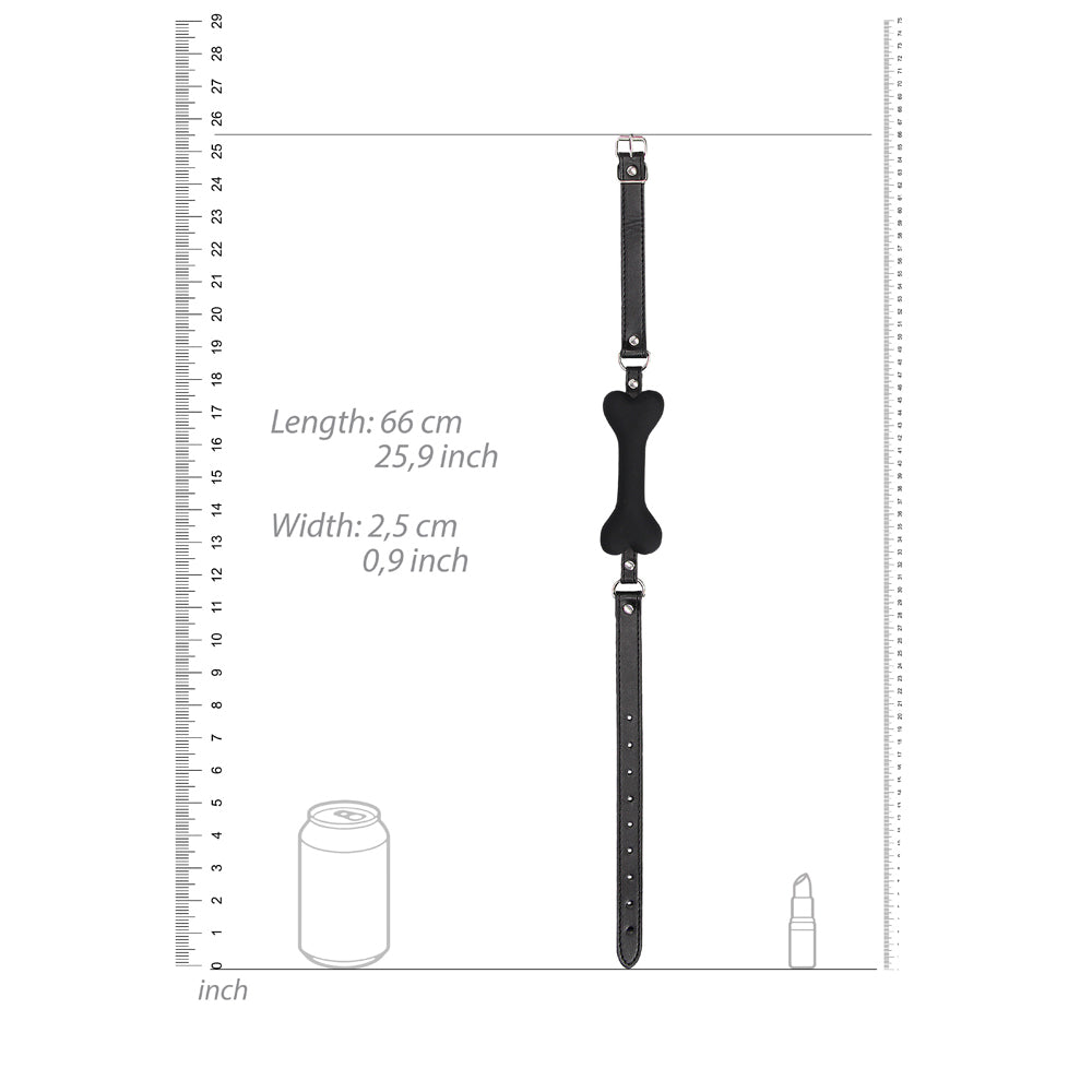 OUCH! BLACK & WHITE SILICONE BONE GAG WITH ADJUSTABLE BONDED LEATHER STRAPS BLACK