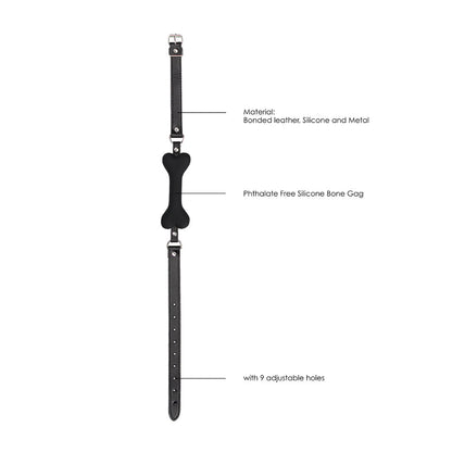 OUCH! BLACK & WHITE SILICONE BONE GAG WITH ADJUSTABLE BONDED LEATHER STRAPS BLACK