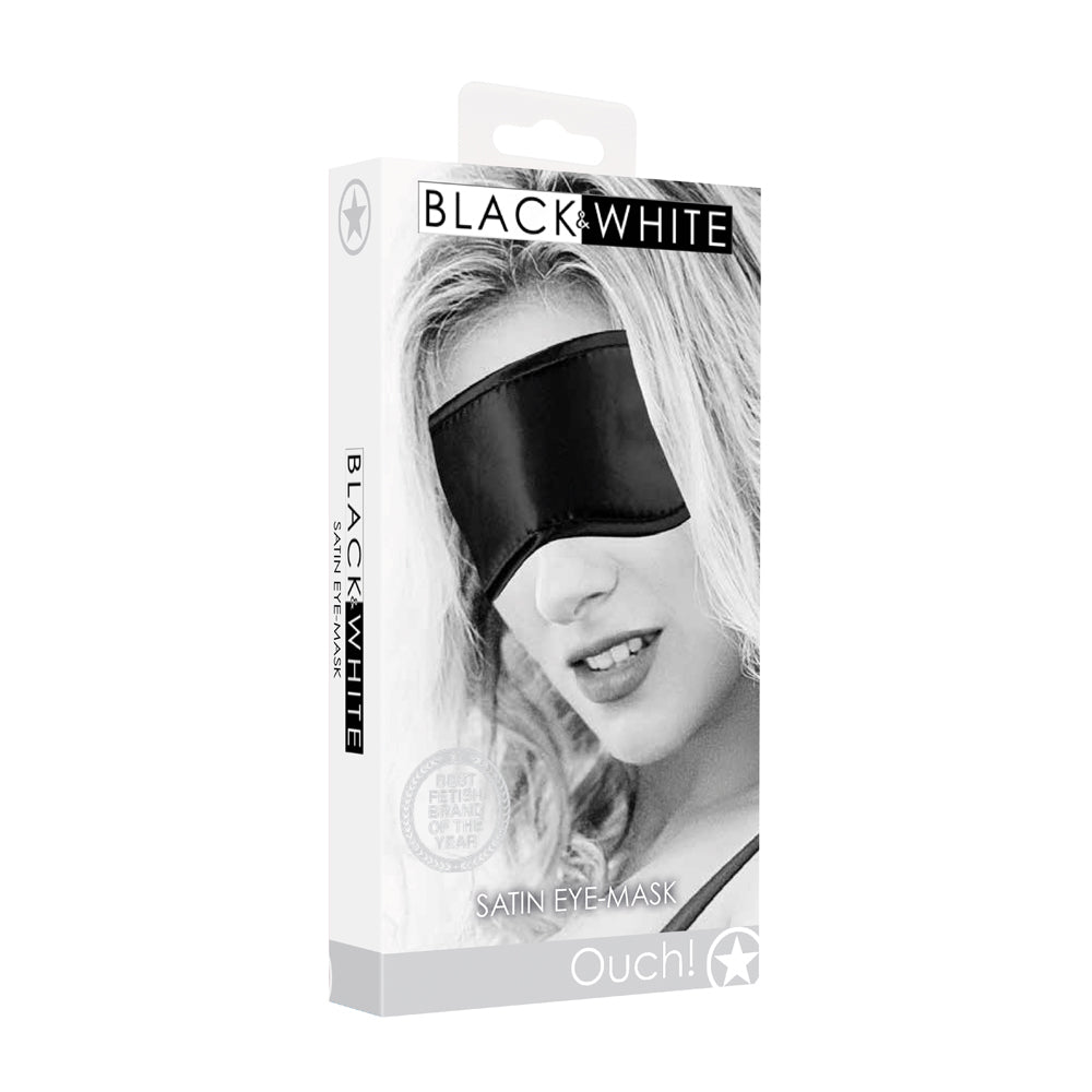 OUCH! BLACK & WHITE SATIN EYE MASK BLINDFOLD BLACK