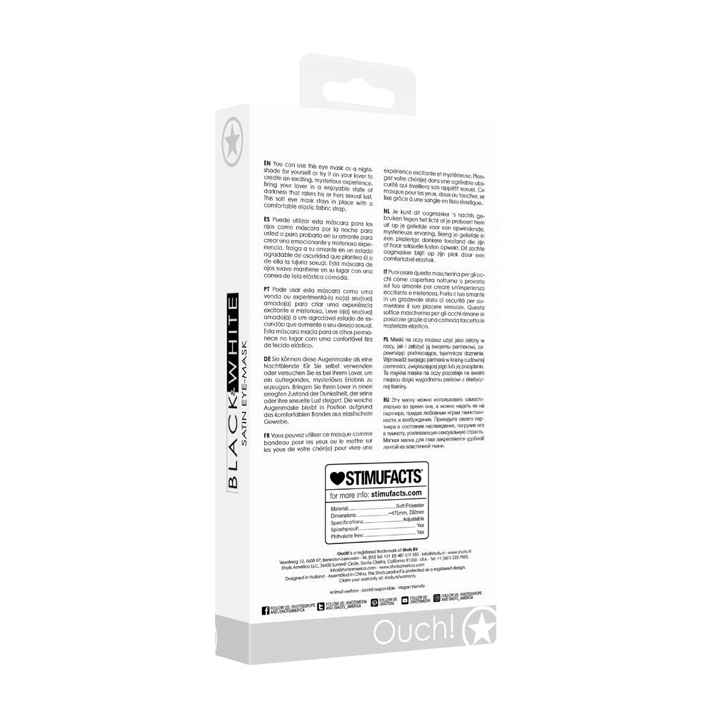 OUCH! BLACK & WHITE SATIN EYE MASK BLINDFOLD BLACK