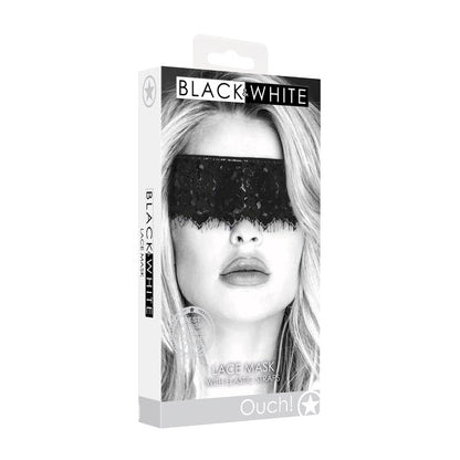 SHOTS - OUCH! BLACK & WHITE LACE MASK WITH ELASTIC STRAPS BLINDFOLD BLACK