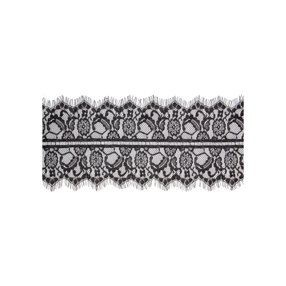 SHOTS - OUCH! BLACK & WHITE LACE MASK WITH ELASTIC STRAPS BLINDFOLD BLACK