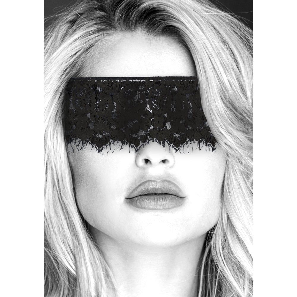 SHOTS - OUCH! BLACK & WHITE LACE MASK WITH ELASTIC STRAPS BLINDFOLD BLACK