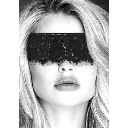 SHOTS - OUCH! BLACK & WHITE LACE MASK WITH ELASTIC STRAPS BLINDFOLD BLACK