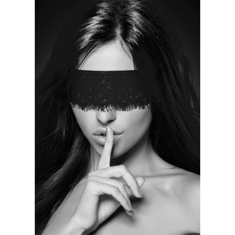 SHOTS - OUCH! BLACK & WHITE LACE MASK WITH ELASTIC STRAPS BLINDFOLD BLACK