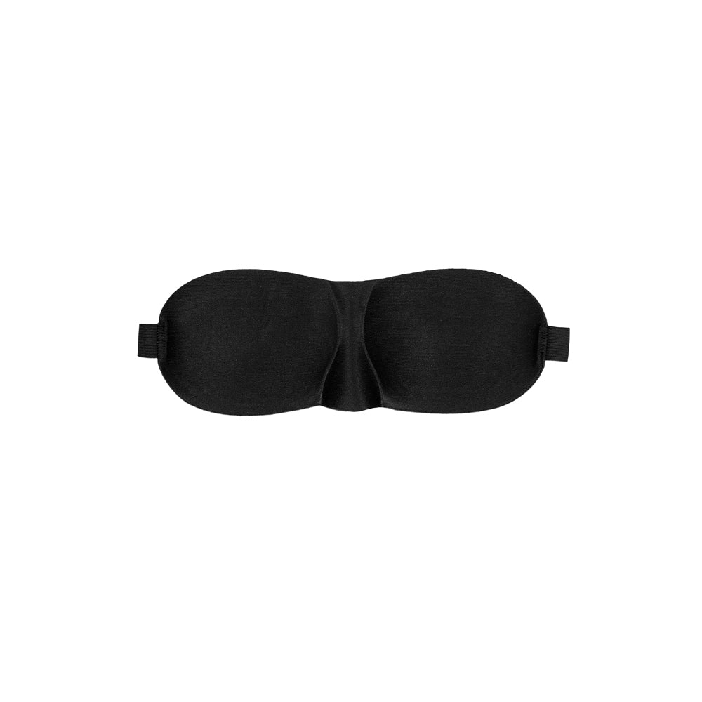 SHOTS - OUCH! BLACK & WHITE SATIN CURVY EYE MASK WITH ELASTIC STRAPS BLINDFOLD BLACK