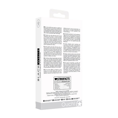 SHOTS - OUCH! BLACK & WHITE SATIN CURVY EYE MASK WITH ELASTIC STRAPS BLINDFOLD BLACK