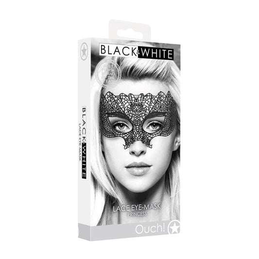 SHOTS - OUCH! BLACK & WHITE PRINCESS LACE EYE MASK BLACK