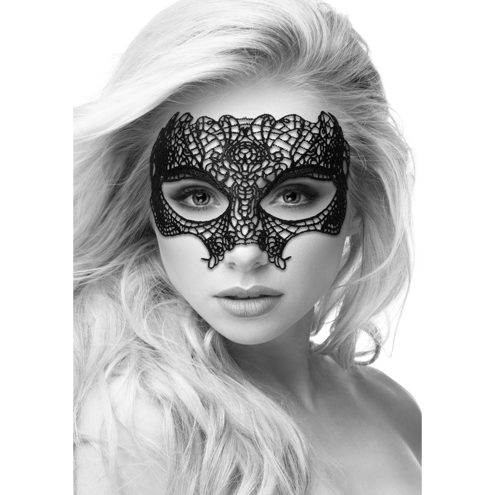 SHOTS - OUCH! BLACK & WHITE PRINCESS LACE EYE MASK BLACK