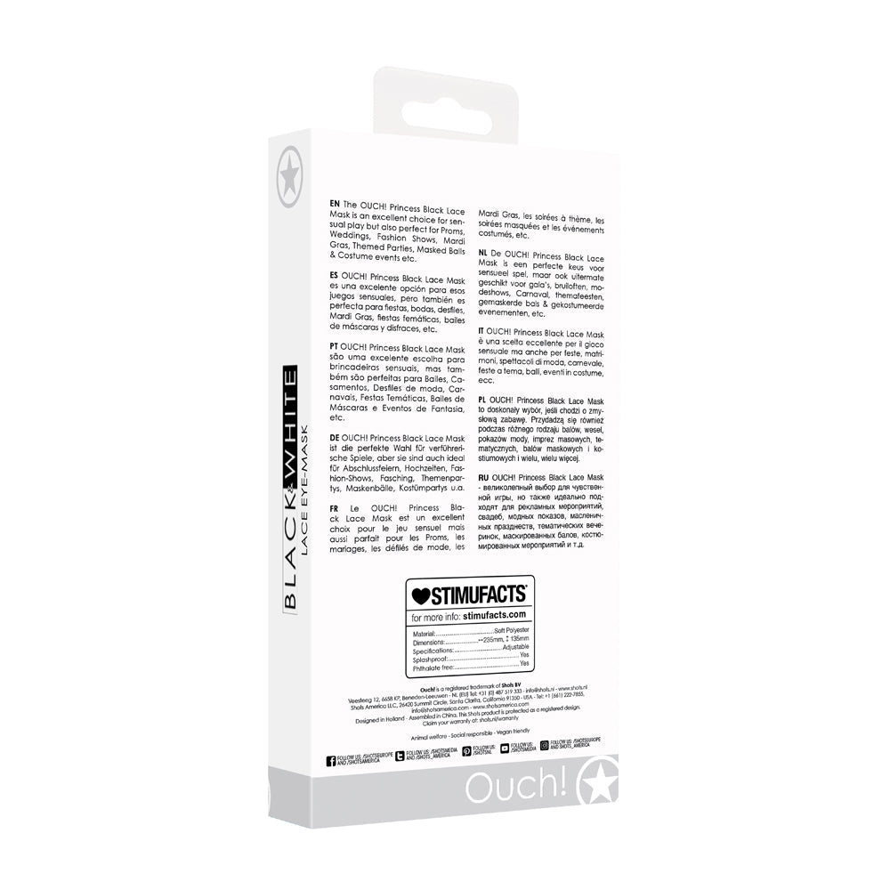 SHOTS - OUCH! BLACK & WHITE PRINCESS LACE EYE MASK BLACK