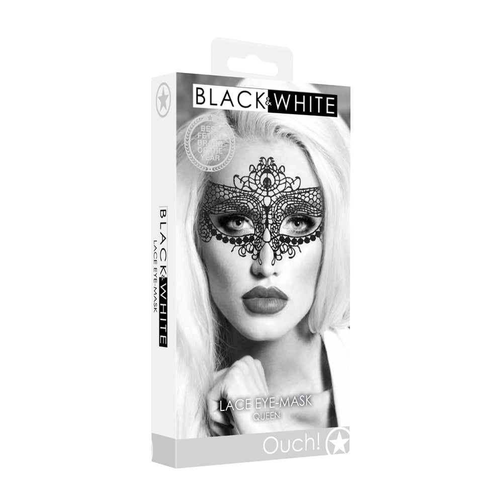 SHOTS - OUCH! BLACK & WHITE QUEEN LACE EYE MASK BLACK