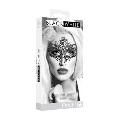 SHOTS - OUCH! BLACK & WHITE QUEEN LACE EYE MASK BLACK