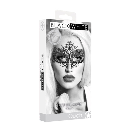 SHOTS - OUCH! BLACK & WHITE QUEEN LACE EYE MASK BLACK