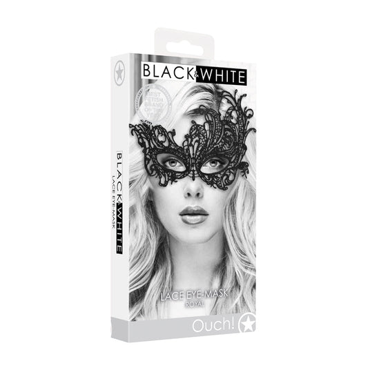 SHOTS - OUCH! BLACK & WHITE ROYAL LACE EYE MASK BLACK