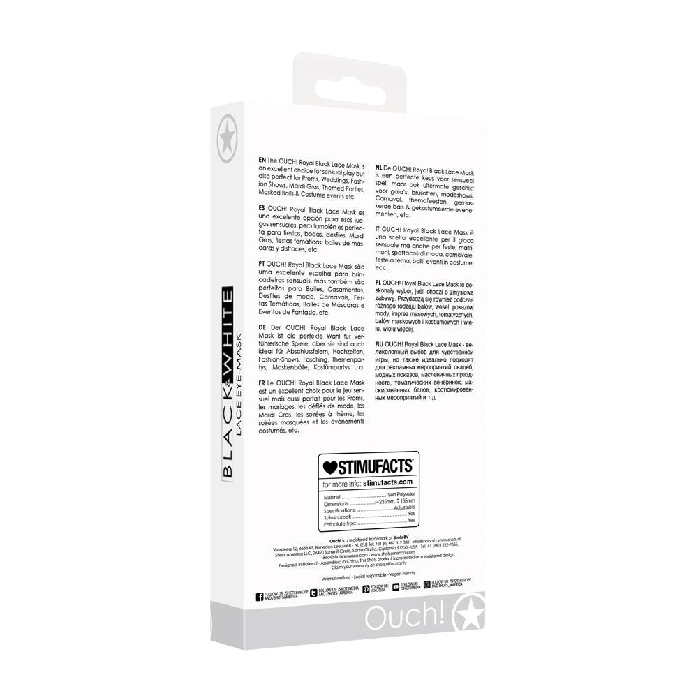 SHOTS - OUCH! BLACK & WHITE ROYAL LACE EYE MASK BLACK