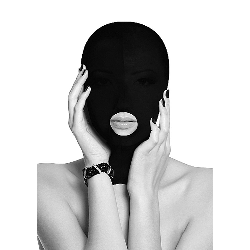 SHOTS - OUCH! BLACK & WHITE SUBMISSION MASK WITH OPEN MOUTH BLACK