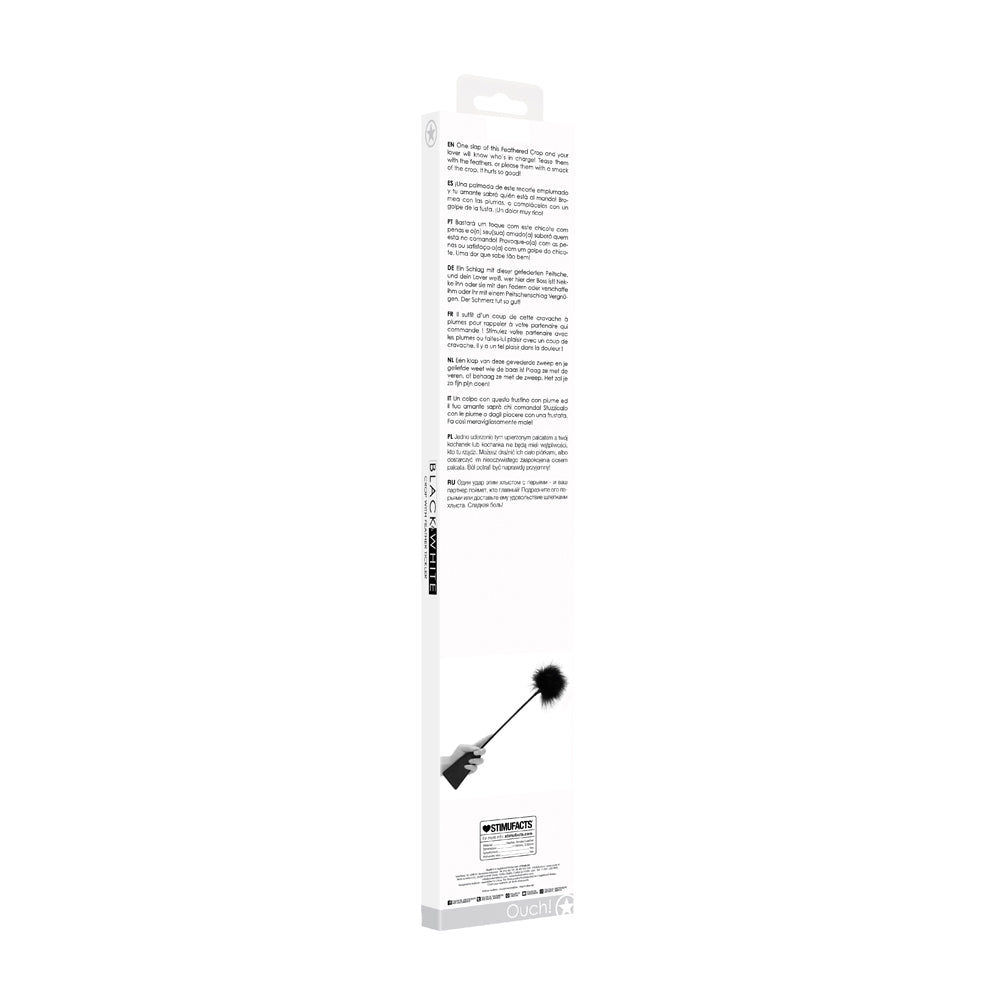 OUCH! BLACK & WHITE DUAL-ENDED CROP WITH FEATHER TICKLER BLACK