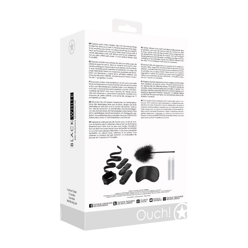 OUCH! BLACK & WHITE BED BINDINGS RESTRAINT KIT BLACK