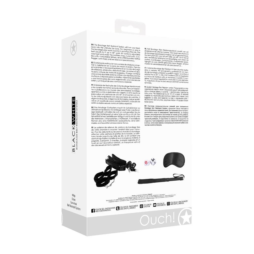OUCH! BLACK & WHITE BONDAGE BELT RESTRAINT SYSTEM BLACK