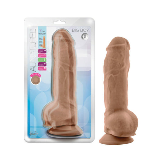 AU NATUREL BIG BOY 10 IN. POSABLE DUAL DENSITY DILDO WITH BALLS TAN