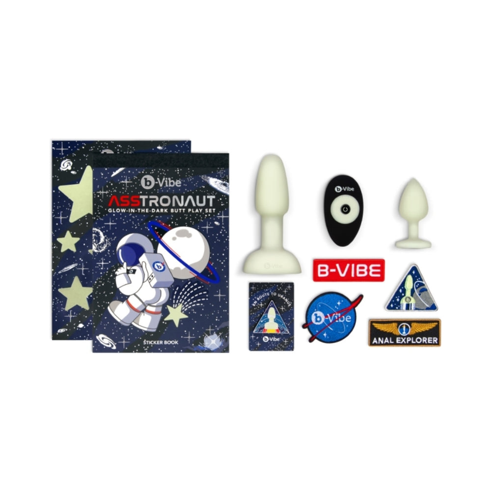 B-VIBE - LIMITED EDITION 10-PIECE ASSTRONAUT GLOW-IN-THE-DARK BUTT PLAY SET