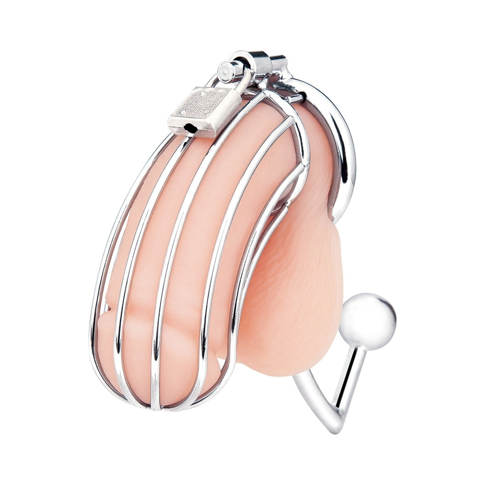 BLUE LINE COCK CAGE WITH ANAL STIMULATOR SILVER