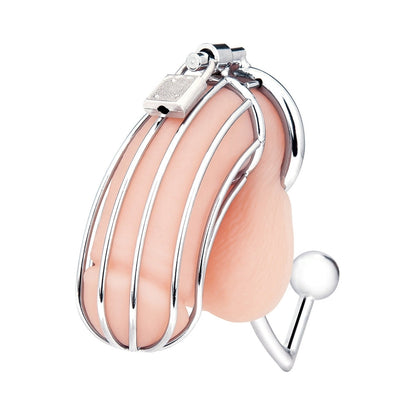 BLUE LINE COCK CAGE WITH ANAL STIMULATOR SILVER