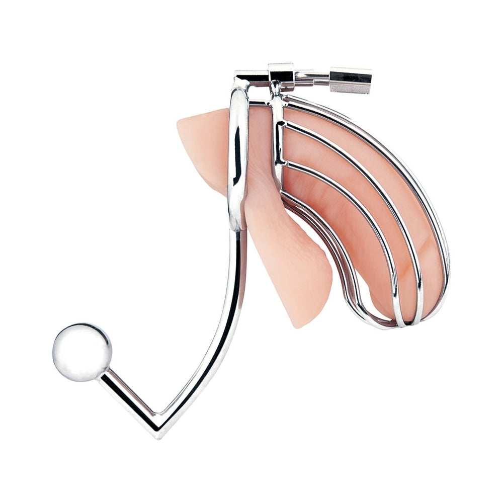 BLUE LINE COCK CAGE WITH ANAL STIMULATOR SILVER