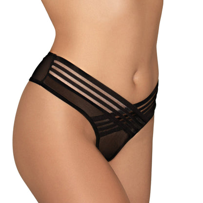 DREAMGIRL MESH THONG WITH SHADOW STRIPE ELASTIC FRONT DETAIL BLACK XL HANGING