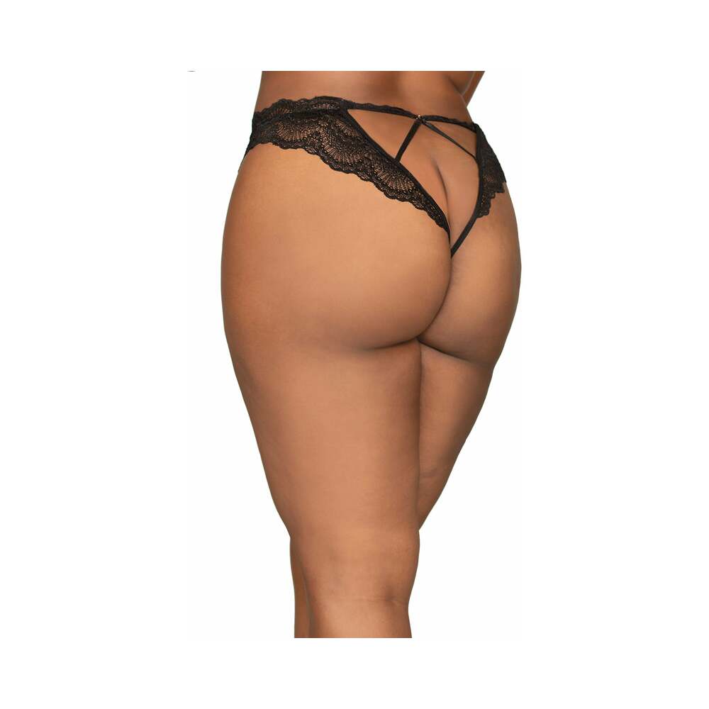 DREAMGIRL LACE TANGA OPEN-CROTCH PANTY AND ELASTIC OPEN BACK DETAIL BLACK 3X HANGING