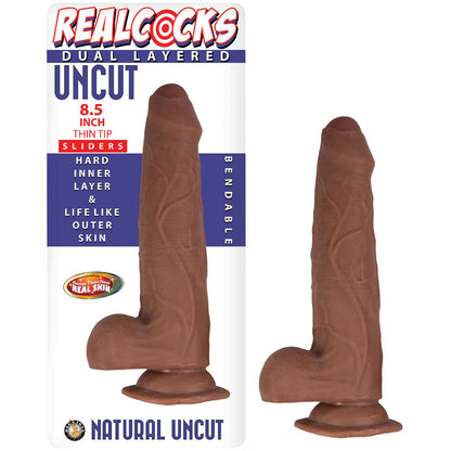 REALCOCKS DUAL LAYERED UNCUT SLIDER THIN TIP 8.5 IN. BROWN